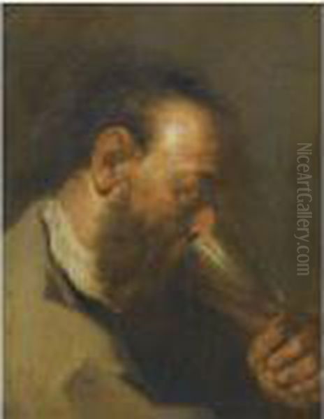 Study Of A Bearded Man Drinking - view 1
