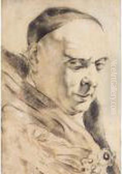 [circle Of Giovanni Battista 
Piazzetta ; Head Of A Man ; Black Chalk And Stumping ; Bears Erased 
Inscription, Upper Left] - view 1