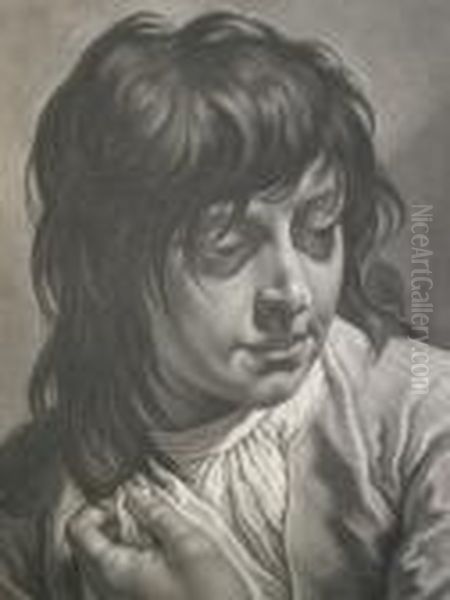 Head Of A Young Man; Mezzotint, 38.5x27cm: - view 1