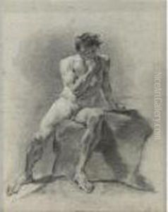 A Seated Male Academy, Resting His Chin In One Hand by Giovanni Battista Piazzetta