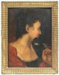A Lady With A Mask. Oil/panel by Giovanni Battista Piazzetta