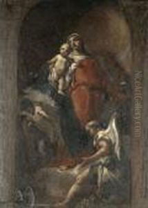 The Madonna And Child With An Angel And Saints by Giovanni Battista Piazzetta