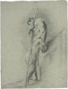 Recto
: A Standing Nude Holding A Staff, Seen In Profile