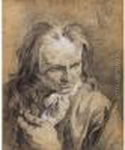 Un Pelerin Vu En Buste, Tenant Un Rosaire Et Une Canne - view 1
