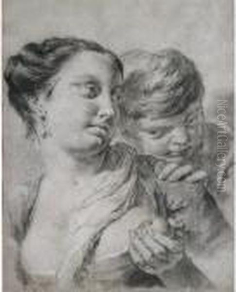 Rosa, The Artist's Wife, Holding An Apple, With Giacomo, Their Son, Beside Her - view 1