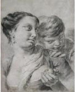 Rosa, The Artist's Wife, Holding An Apple, With Giacomo, Their Son, Beside Her by Giovanni Battista Piazzetta