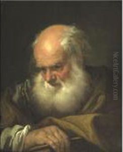Portrait Of An Old Bearded Man Holding A Book by Giovanni Battista Piazzetta
