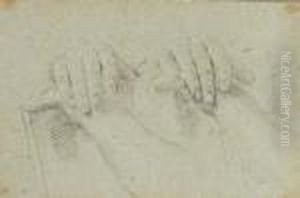 Two Studies Of Hands Resting On A Board