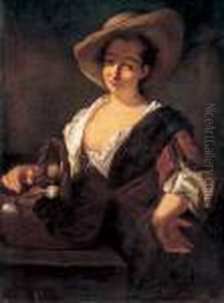 Giovane Popolana Con Cappello Di Paglia E Cesta Di Ortaggi - view 1