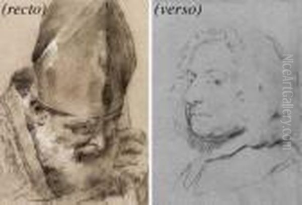 The Head Of A Bishop Looking 
Down To The Right (recto); Portrait Of A Gentleman, Bust Length, Turned 
To The Left (verso) - view 1