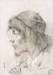 The Head Of A Bearded Man Wearing A Cap, In Profile To The Left by Giovanni Battista Piazzetta