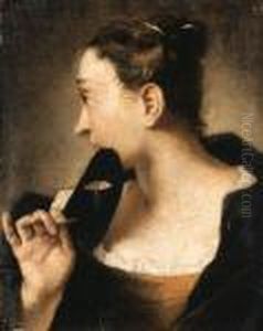 A Woman Turning To The Right Holding A Carnival Mask