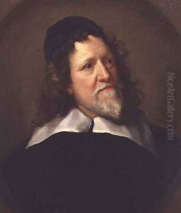 Portrait of Inigo Jones wearing a black tunic and cap by Jonathan Richardson