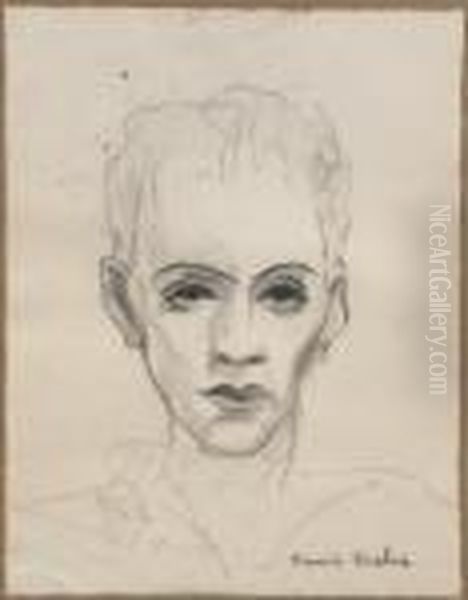 Portrait D'homme Crayon Et Fusain Sur Papier - view 1