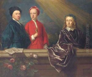 Group portrait of the artist and his son, Jonathan, with John Milton, three-quarter-length, on a balcony by Jonathan Richardson