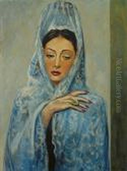 Femme A La Mantille Bleue - view 1