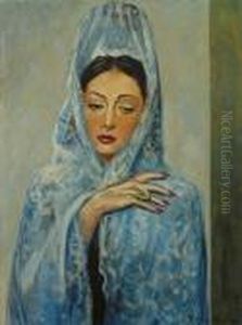 Femme A La Mantille Bleue