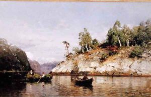 Gathering Hay on the Fjord, 1876 by Georg Anton Rasmussen