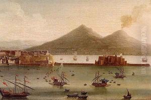 Naples, A View Of The Bay Taken From Posillipo Looking Towards Mount Vesuvius - detail by Juan Ruiz