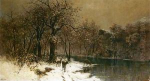 Deer in a Wintery Forest by Prospero Ricca