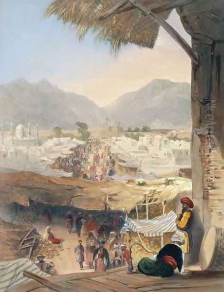 City of Kandahar, its Principal Bazaar and Citadel, Taken from the Nakarra Khauneh, or Royal Band Room, plate 28 from Scenery, Inhabitants and Costumes of Afghanistan, engraved by Robert Carrick c.1829-1904 1848 - view 1