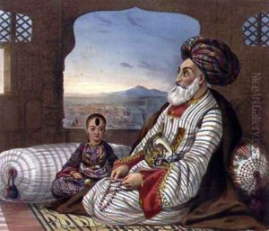 Dost Mahommed 1793-1863 King of Caubul and his Youngest Son, plate 2 from Scenery, Inhabitants and Costumes of Afghanistan, engraved by E. Walker, 1848 Dost Mahommed 1793-1863 King of Caubul and his Youngest Son, plate 2 from Scenery, Inhabitants and Costumes of Afghanistan, engraved by E. Walker, 1848
