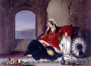Kandahar Lady of Rank, Engaged in Smoking, plate 29 from Scenery, Inhabitants and Costumes of Afghanistan, engraved by Robert Carrick c.1829-1904 1848 Kandahar Lady of Rank, Engaged in Smoking, plate 29 from Scenery, Inhabitants and Costumes of Afghanistan, engraved by Robert Carrick c.1829-1904 1848