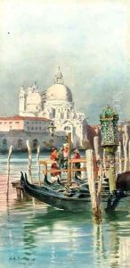 Figures before Santa Maria della Salute, Venice by Alexandre Nicolaievitch Roussoff