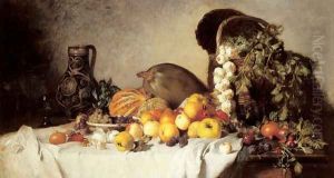 A Still Life with Fruit and Vegetables by Franz Rumpler