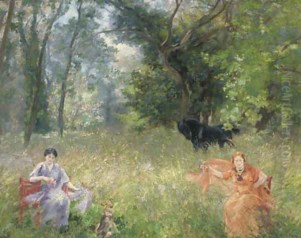Flower pickers in a summer meadow - view 1