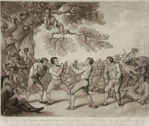 The Boxing Match between Daniel Mendoza and Richard Humphreys at Stilton, Huntingdonshire, 6th May 1789, engraved by Joseph Grozer c.1755-99 by Thomas Rowlandson
