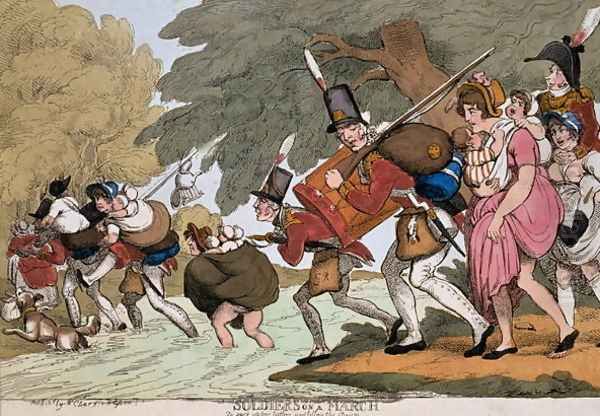 Soldiers on a march, engraving by G.M.Woodward, published 1811 - view 1