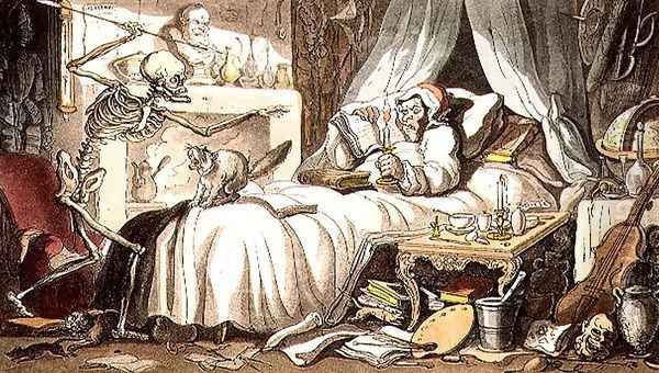 Fungus, at length, contrives to get-Deaths Dart into his Cabinet, from the English Dance of Death pub. by Rudolph Ackermann 1764-1834 1814 - view 1
