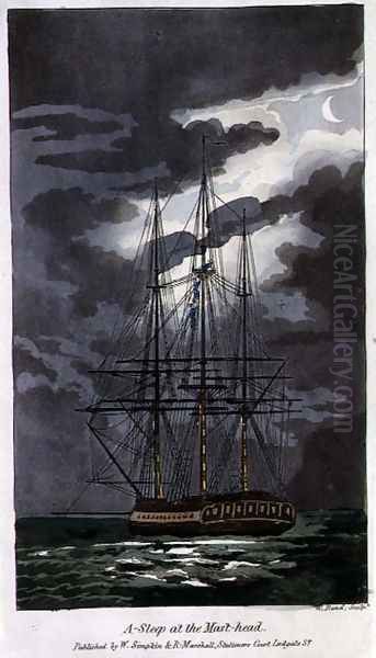Asleep at the Mast-Head, plate from The Adventures of Johnny Newcome in the Navy by John Mitford 1782-1831 engraved by W. Read, 1818 - view 1