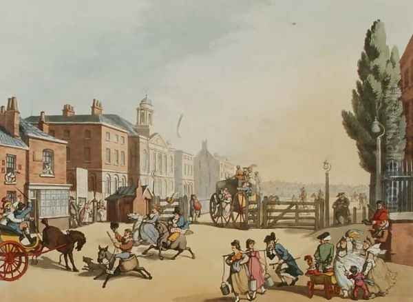 Entrance of Tottenham Court Road Turnpike with a view of St. Jamess Chapel, engraved by Heinrich Joseph Schutz 1760-1822, pub. 1809 - view 1
