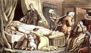 No Scene so Blest in Virtues Eyes-As when the Man of Virtue Dies, from the English Dance of Death pub. by Rudolph Ackermann 1764-1834 1814 by Thomas Rowlandson