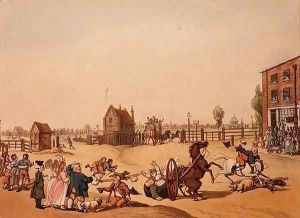 Entrance from Hackney or Cambridge Heath Turnpike with a Distant View of St Pauls, engraved by Schutz Entrance from Hackney or Cambridge Heath Turnpike with a Distant View of St Pauls, engraved by Schutz