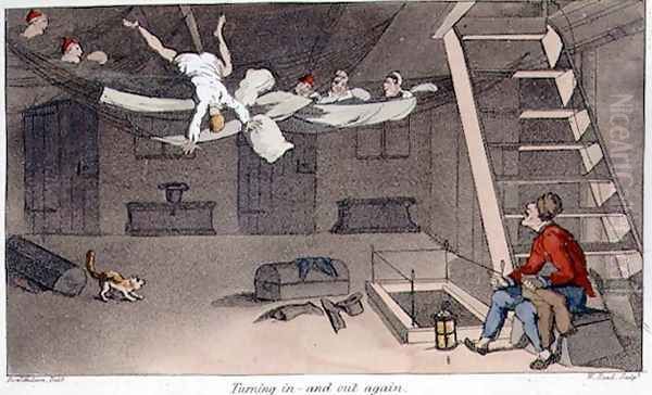 Turning in - and out again, plate from The Adventures of Johnny Newcome in the Navy by John Mitford 1782-1831 engraved by W. Read, 1818 - view 1