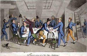 The Captains Going out of the Ship - Gentlemen plate from The Adventures of Johnny Newcome in the Navy by John Mitford 1782-1831 engraved by W. Read, 1818 by Thomas Rowlandson