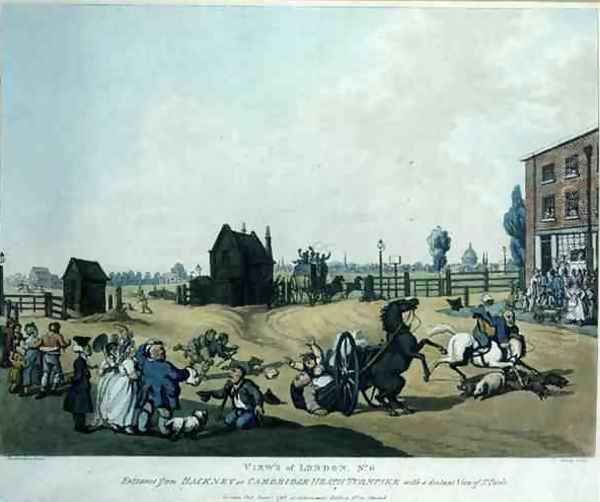 Views of London, No. 6 Entrance from Hackney or Cambridge Heath Turnpike with a Distant View of St. Pauls, engraved by Schutz, pub. at Ackermanns Gallery, 1798 - view 1