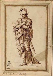 A soldier, full-length, his arms folded A soldier, full-length, his arms folded