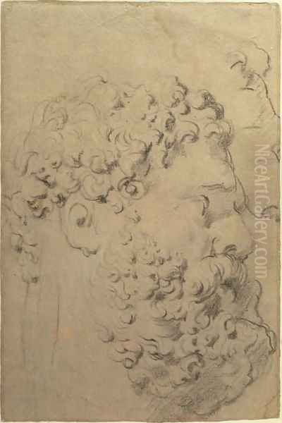 Studies of the head and profile of the Farnese Hercules by Glycon, verso, 1606-08 - view 1