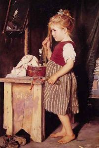 Young Girl Combing Her Hair by Agathe Rostel