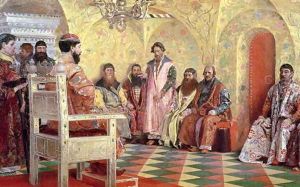 Tsar Mikhail Fyodorovich 1596-1645 with Boyars Sitting in His Room, 1893 by Andrei Petrovich Ryabushkin