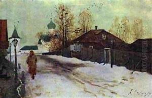 Mikhailovsky Street In Novgorod 1899 by Andrei Petrovich Ryabushkin