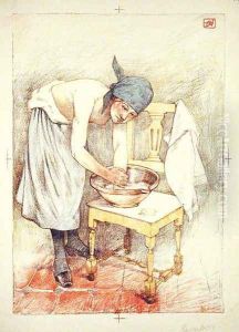 Girl Washing, from LEstampe Moderne, published Paris 1897-99 by Armand Rassenfosse
