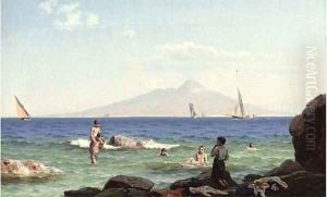 Boys playing in the shallows before Vesuvius by J.E. Carl Rasmussen
