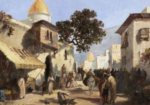 Street, probably in Cairo (Rue animee, probablement au Caire) by Auguste Rigon