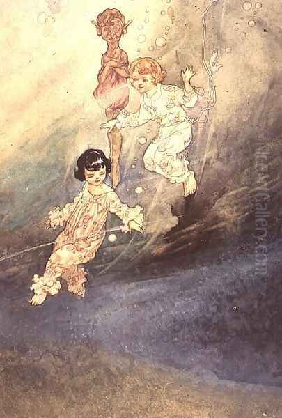 Untitled Watercolour, Children Underwater with an Elf - view 1