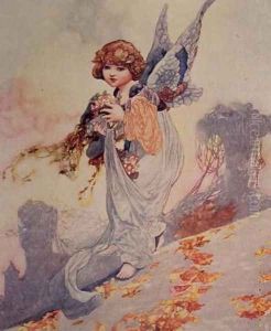 Angel Scattering Autumn Leaves by Charles Robinson